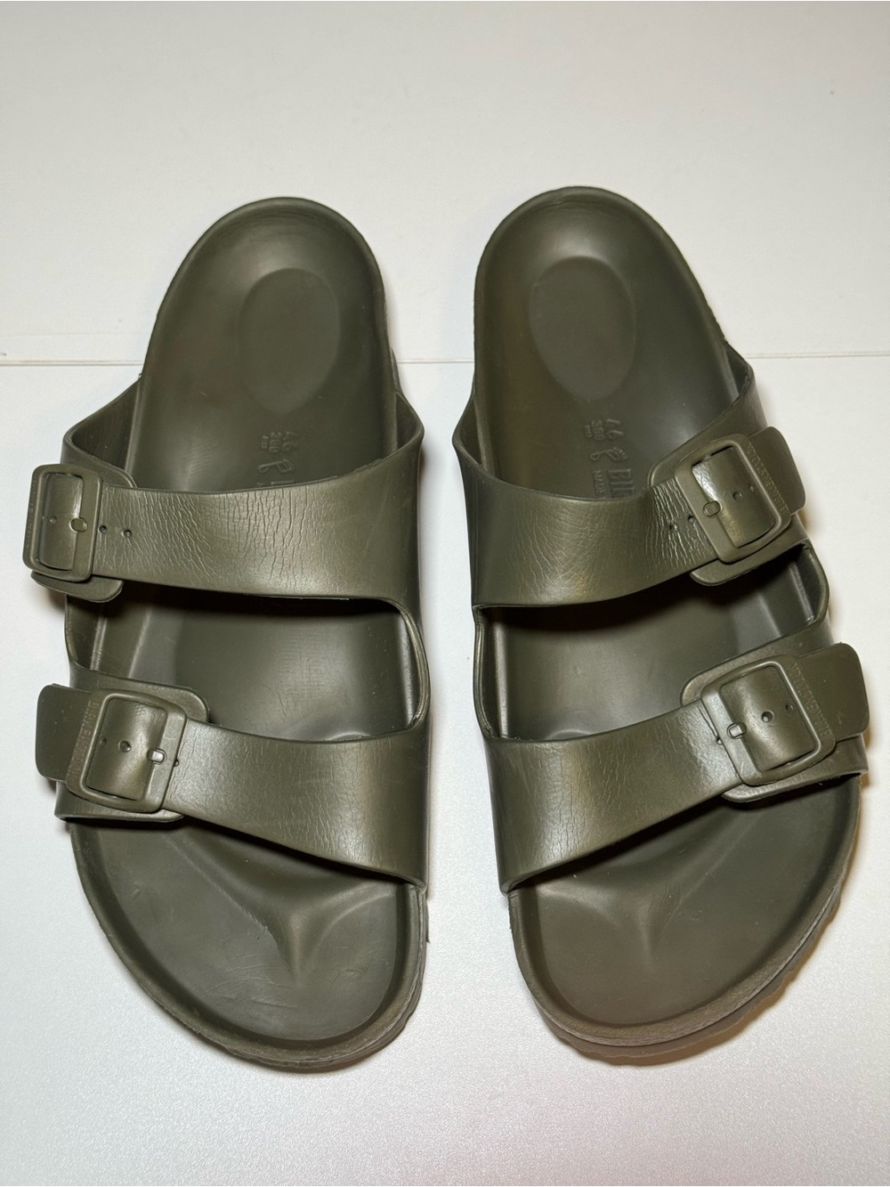 Birkenstock Olive Green Two-Buckle Slide Sandals US 12.5